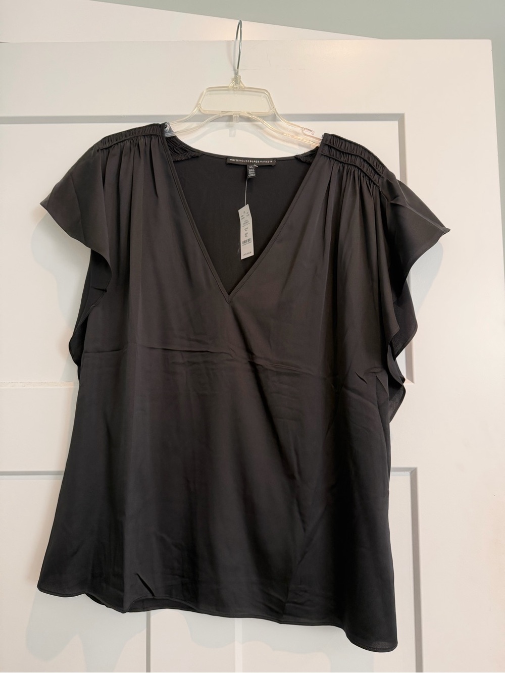 White House Black Market Black V-Neck Flutter Sleeve Blouse